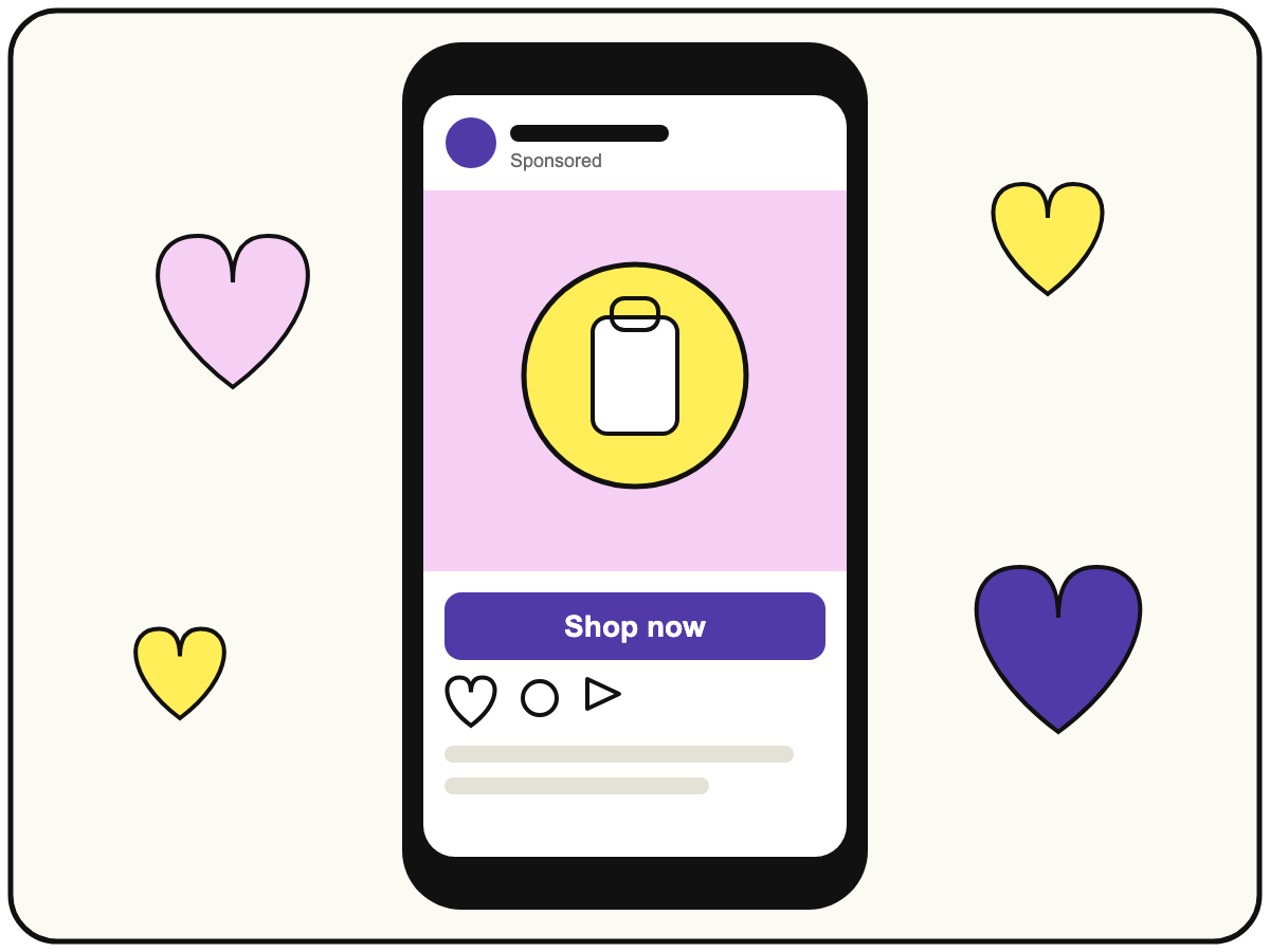 Facebook and Instagram ad on a phone with a Shop now button